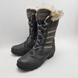 Keen Elsa Tall Waterproof Winter Boot Black Grey Faux Fur Trim Womens 10 1011449